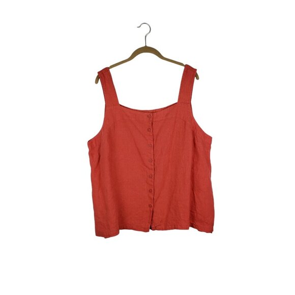 Seasalt Cornwall Tops - Seasalt Cornwall Guiding Star Top Orange Linen Square Neck Button Up Size 18